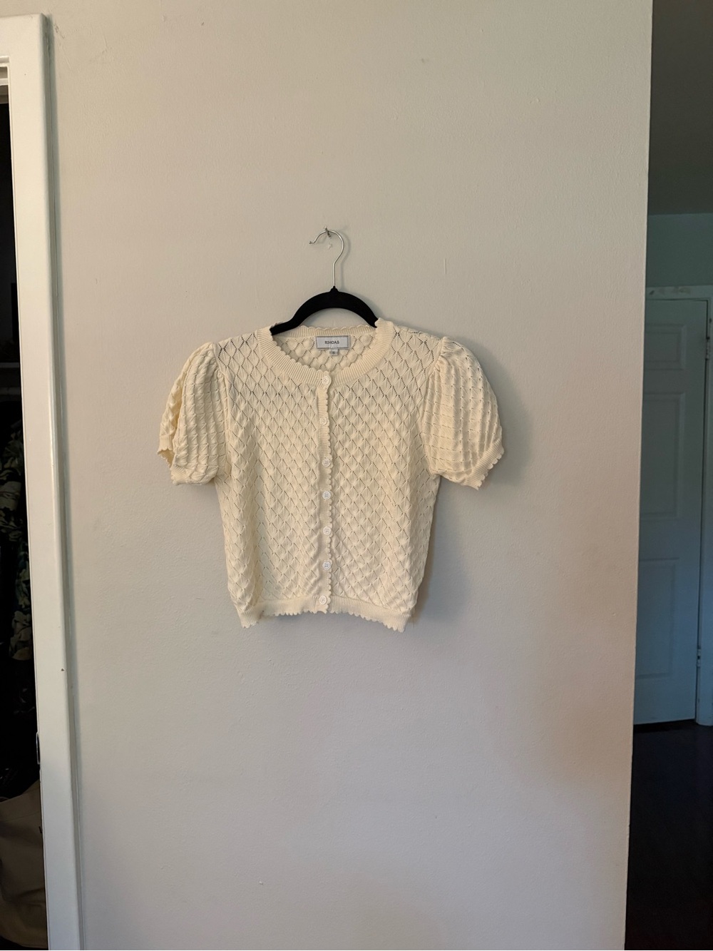 RIHOAS Cream Short-Sleeve Knit Cardigan